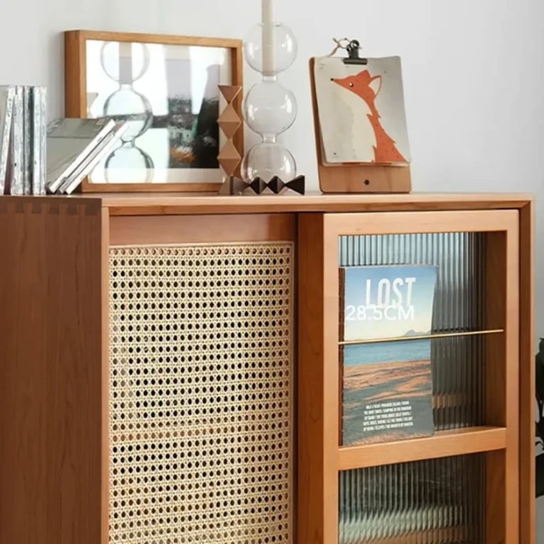 Patrick Storage Cabinet Natural Wood with Rattan