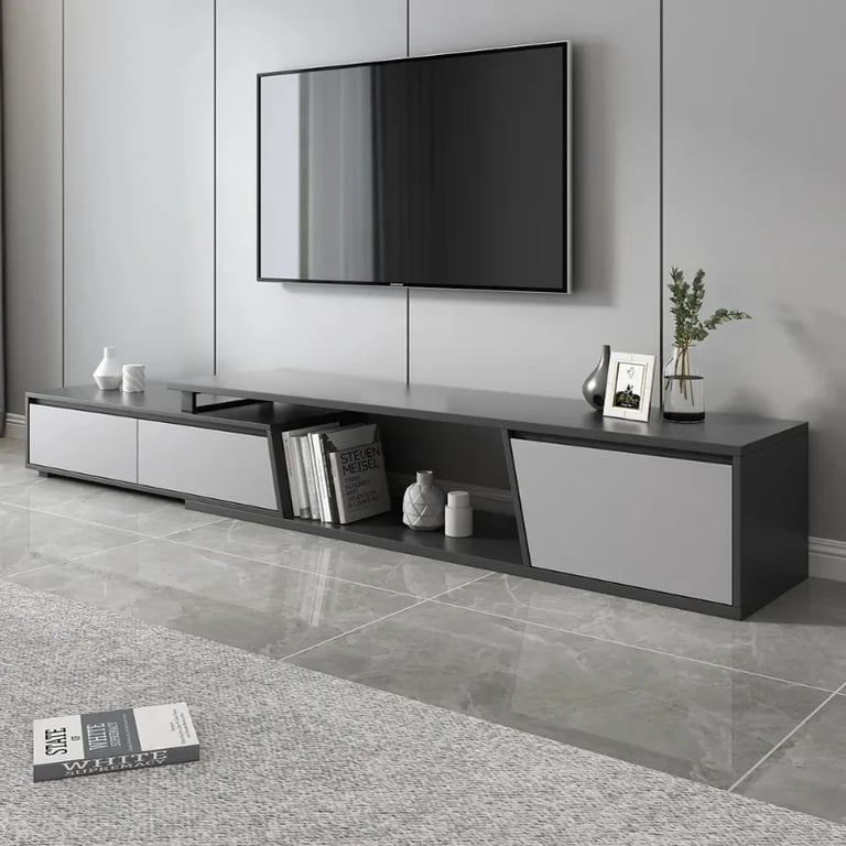 Nerio – Modern TV Unit Set made of Natural Wood with Extendable Design and Multi-Functional Coffee Table
