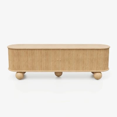 Oniro Long Media Console with Fluted Sliding Panels – Natural Wood