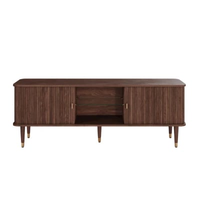 Modern TV Unit with Slatted Front – Natural Wood