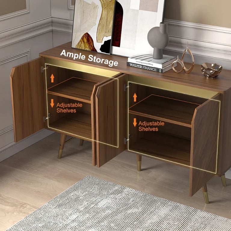 Picture of Zovaya Natural Wood Sideboard – Herringbone Doors with Brass Accents