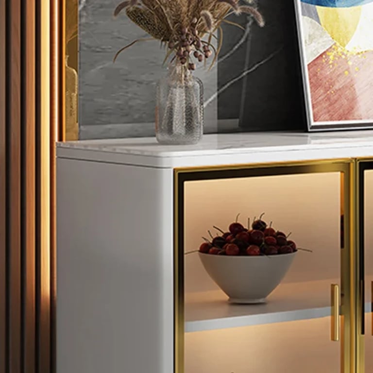 Klamf Sideboard – Natural Wood with Glass Doors and Golden Accents