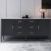 Lisco Sideboard – Natural Wood with Marble Top and Golden Handles