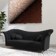 صورة كنبة مخملية سوداء - 3 مقاعد وأرجل ذهبية فاخرة - لونارا