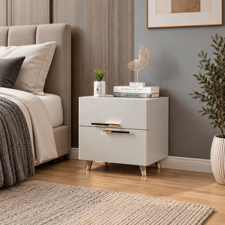 Picture of Grayish White Nightstand Modern 2-Drawer