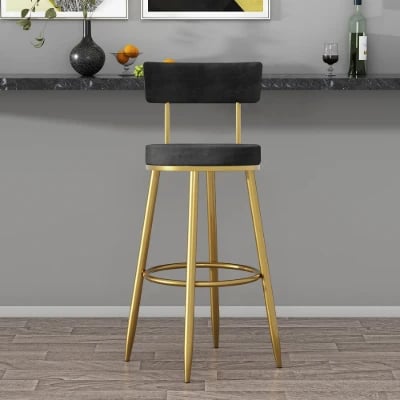 Élysée Bar Stool – Gold Frame with Padded Backrest