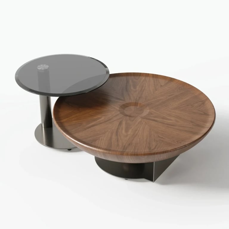 صورة طقم طاولات أوربيتا – تصميم وعاء من الخشب الطبيعي مع طاولة جانبية زجاجية