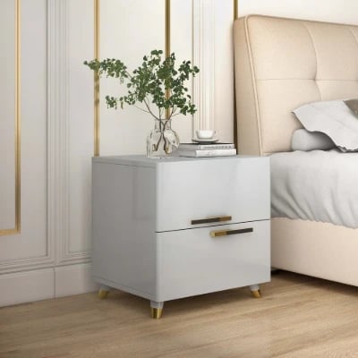 Picture of Grayish White Nightstand Modern 2-Drawer
