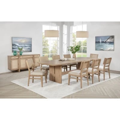صورة Kailani Extendable Rectangular Dining Set – Natural Wood with Upholstered Chairs