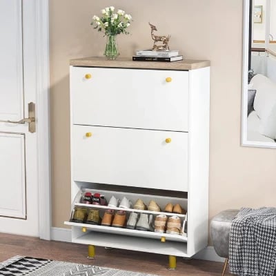 WalnutBlack 24 Pairs Solid + Manufactured Wood Shoe Storage Cabinet
