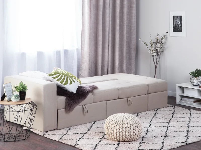 Dormiéa  Convertible Sectional Sofa Bed from natural wood - Fabric Upholstery with Hidden Storage .