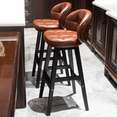 Picture of Rivano Bar Stool – Leather with Wooden Base