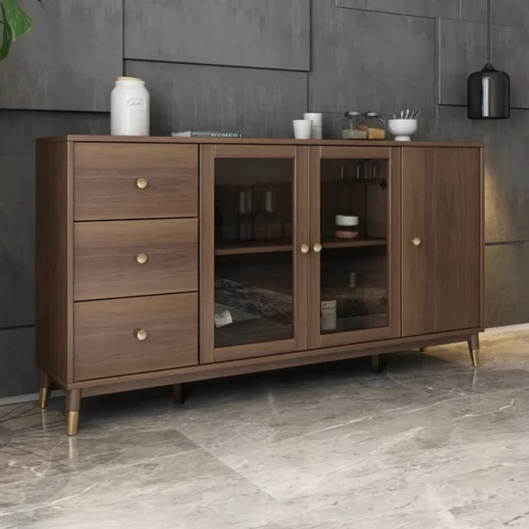 Atacha Modern Sideboard – Natural Wood with Drawers and Shelves