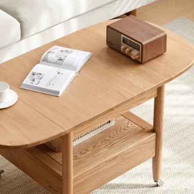 Picture of Divano Natural Wood Coffee Table – With Shelf, Drawer & Wheels
