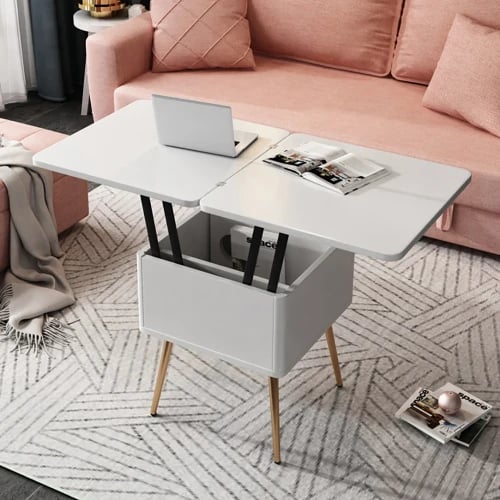 Noctra – Coffee Table with Dual Lift-Top Surface | Natural Wood