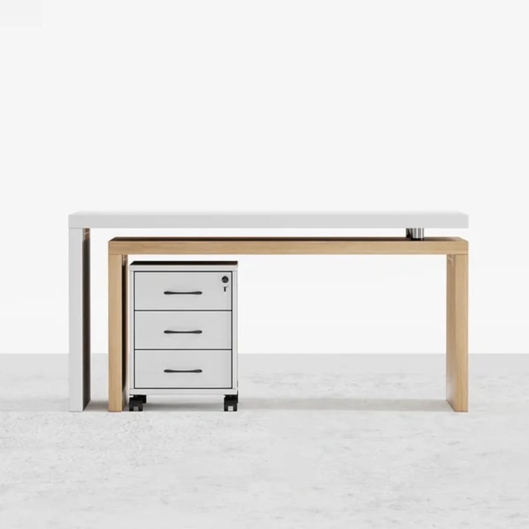 Picture of Alvar –Swivel L-Shaped Desk with Movable File Cabinet -Natural Wood