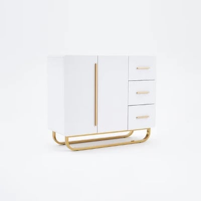 صورة بوفيه ابيض خشب طبيعي مع أدراج و أرفف