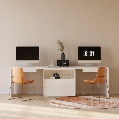 صورة كلاݘي – مكتب خشب طبيعي | مكتب حديث بـ 4 أدراج وخزانة واحدة