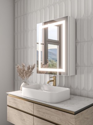 صورة تولين مرآة حمام بإضاءة ليد و خزانة