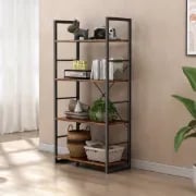 Landrin – Open Bookcase with Natural Wood Shelves & Metal Frame