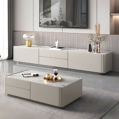 صورة وِحدة تلفزيون نِيڤا – خَشَب طبيعي بتصميم بسيط وأدراج تُغلق بسلاسة