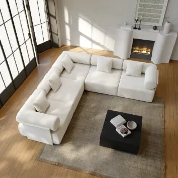 Picture of Elvo L-Shaped Modular Sectional – Velvet & Natural Wood Base