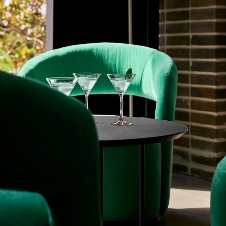 Picture of Patchie Patchwork Accent Chair – Soft Upholstery with Natural Wood Base