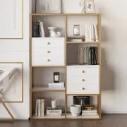 Picture of Auro Modern Bookshelf with Storage Drawers - Natural wood
