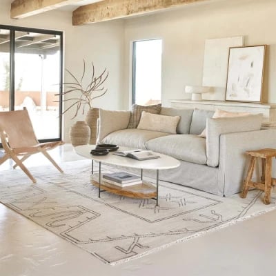 Elaris – Oval Coffee Table with Two Layers | Natural Wood & Marble Alternative