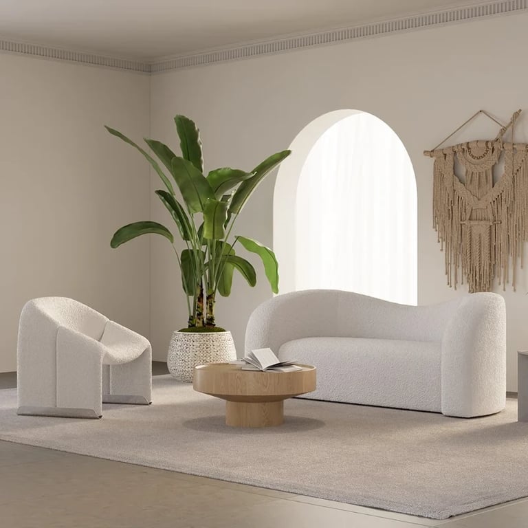 Lunaro Curved Bouclé Sofa – Modern Two-Seater Design