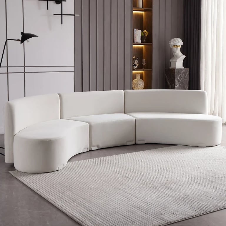 Picture of Luma Curved Natural Wood Floor Sofa – Artistic Elegance in Velvet