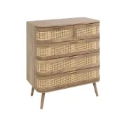 Alina – Curved Edge Rattan Wood 5-Drawer Chest