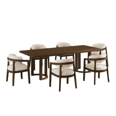 Noraya Dining Set – Natural Wood with Upholstered Chairs