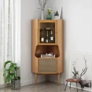 Hutch Natural Corner Cabinet 2-Door with Rattan