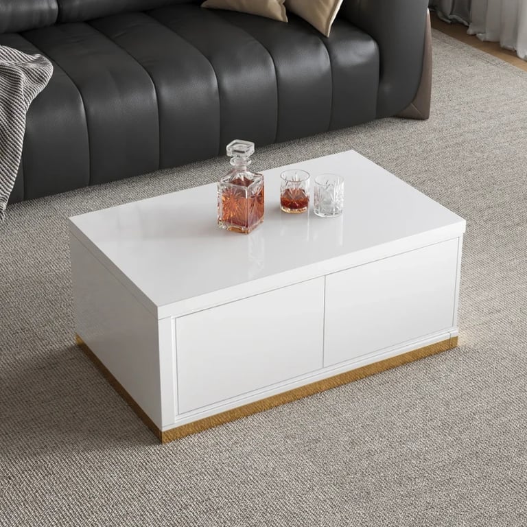 Luvano Extendable Coffee Table – White Finish with Storage Shelf