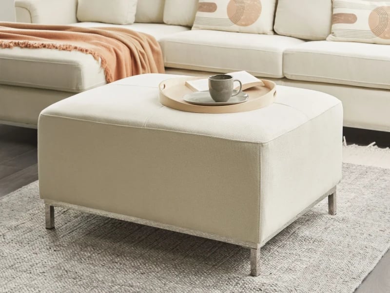 Varen Ottoman – Square Design with Natural Wood Frame and Metal Legs