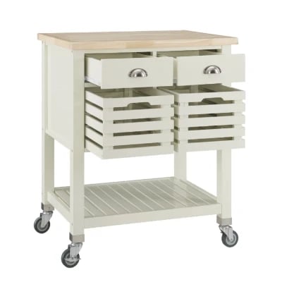 Diwai Rolling Kitchen Cart with Solid Wood Top