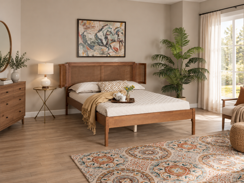 Picture of Marissa Natural Wood Bed with Curved Headboard