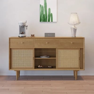 Renvo Sideboard – Natural Wood and  Rattan
