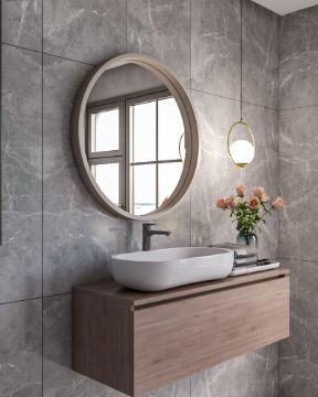 مراية دائرية خشب طبيعي متعددة الإستخدام 60 سم