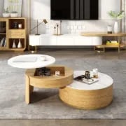 صورة طاولة قهوة دوبا من الخشب الطبيعي مع أدراج للتخزين