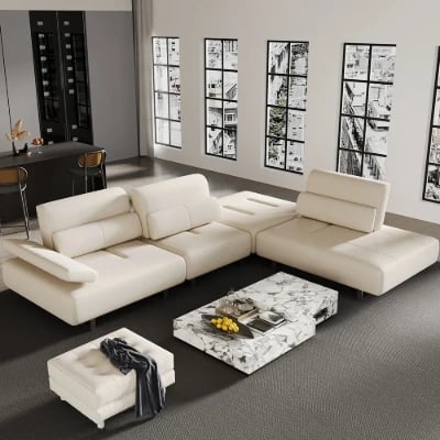 Picture of Segal Natural Wood Lounge Sofa – Flexible Leather Seating