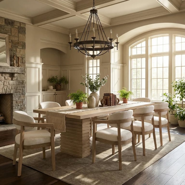 Elvara Dining Set – Natural Wood with Upholstered Chairs