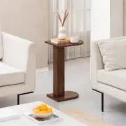 Bobby Natural Wood Side Table – Minimal C-Shaped Design