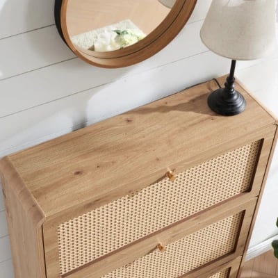 Soline – Natural Wood & Rattan Shoe Cabinet