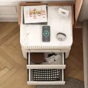 Fylora Nightstand – Natural Wood Frame with Marble Top