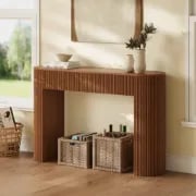 Linea Fluted Console Table – Natural Wood