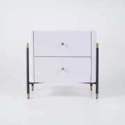 Haki Nightstand – Natural Wood Frame with Faux Marble Top and Dual Drawers