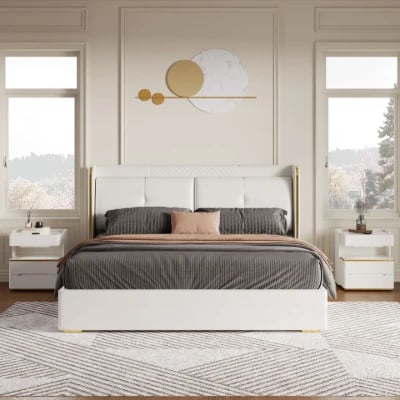 Picture of Serenzo Modern Upholstered Bed - Natural wood