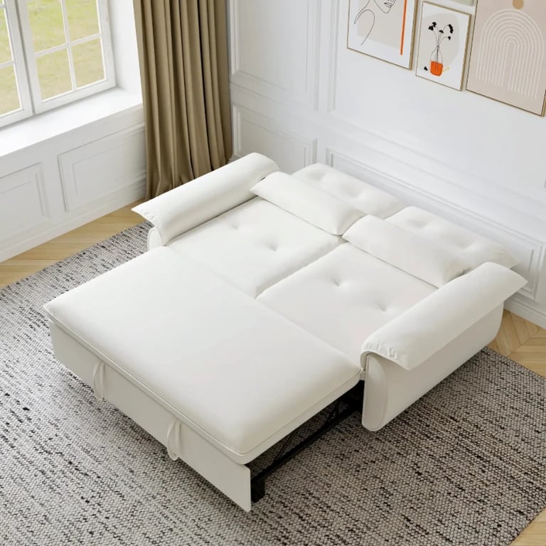 Velin Convertible Sofa Bed – Padded Arms with Natural Wood Frame